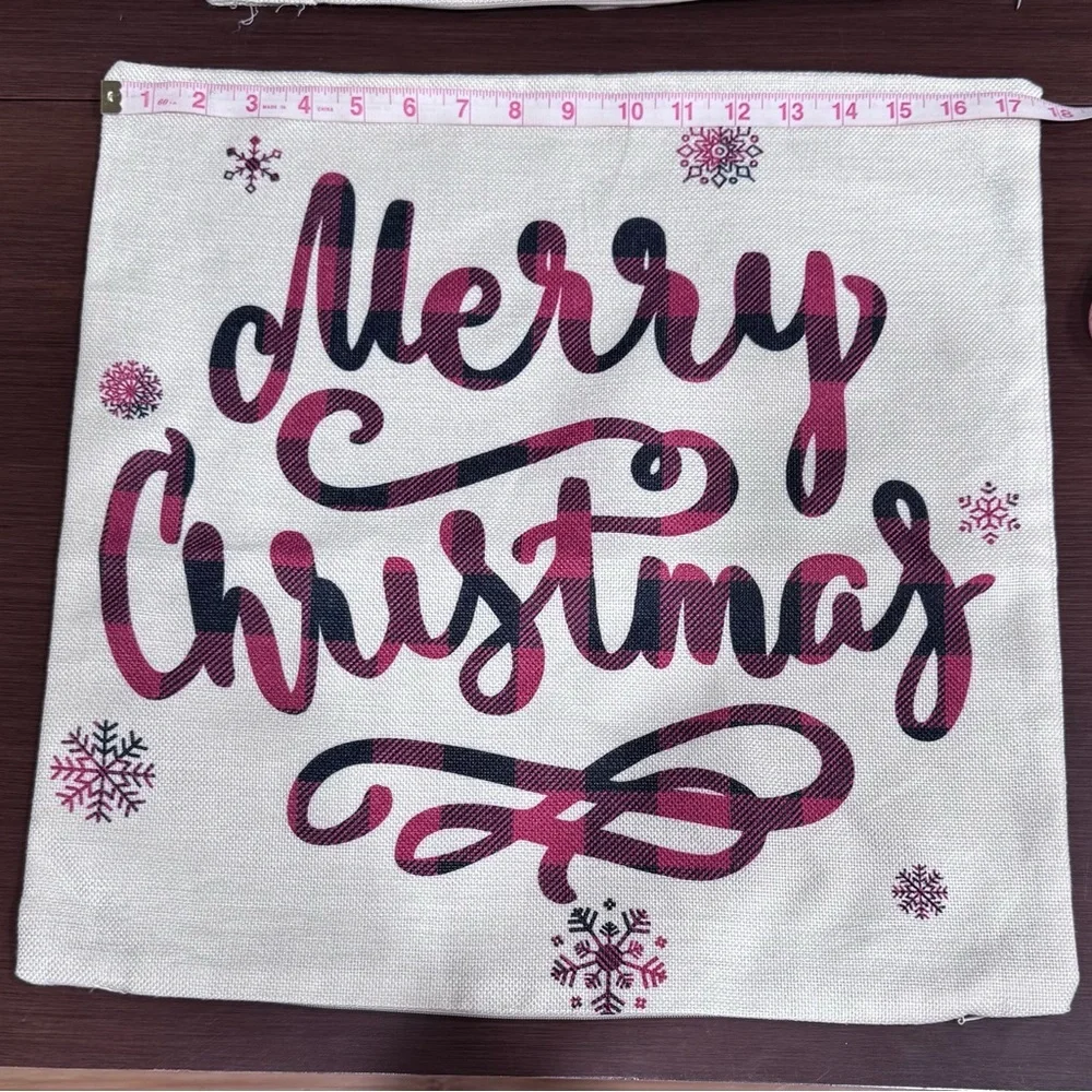 Holiday Pillow Covers Red/Black Buffalo Check and Cream Burlap Covers (Set of 4)